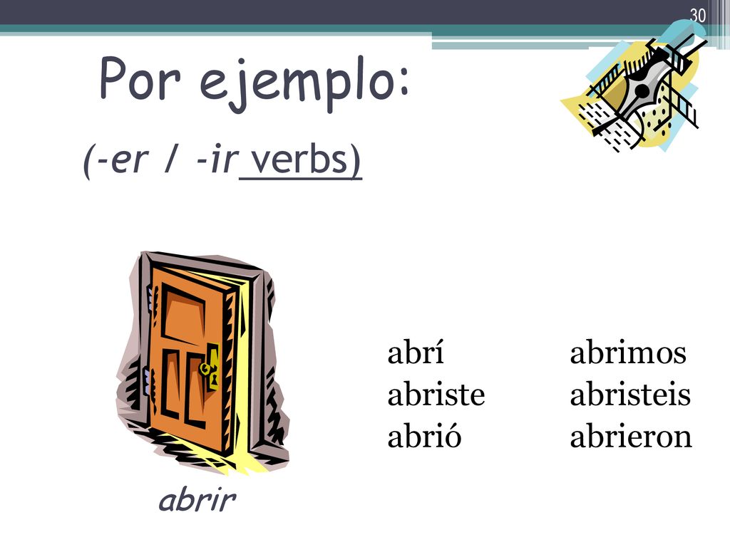Por ejemplo: (-er / -ir verbs) abrir abrí abriste abrió