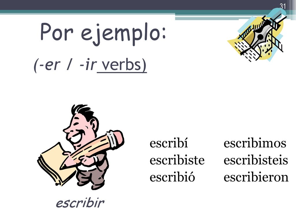 Por ejemplo: (-er / -ir verbs) escribir escribí escribiste escribió
