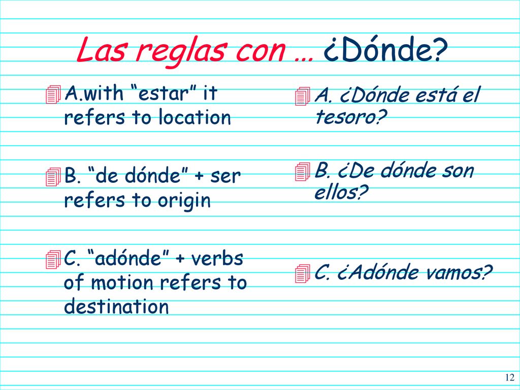 Las reglas con … ¿Dónde A.with estar it refers to location