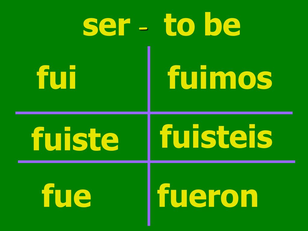 ser - to be fui fuimos fuisteis fuiste fue fueron