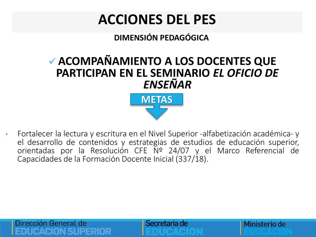 ACCIONES DEL PES DIMENSIÓN PEDAGÓGICA. ACOMPAÑAMIENTO A LOS DOCENTES QUE PARTICIPAN EN EL SEMINARIO EL OFICIO DE ENSEÑAR.
