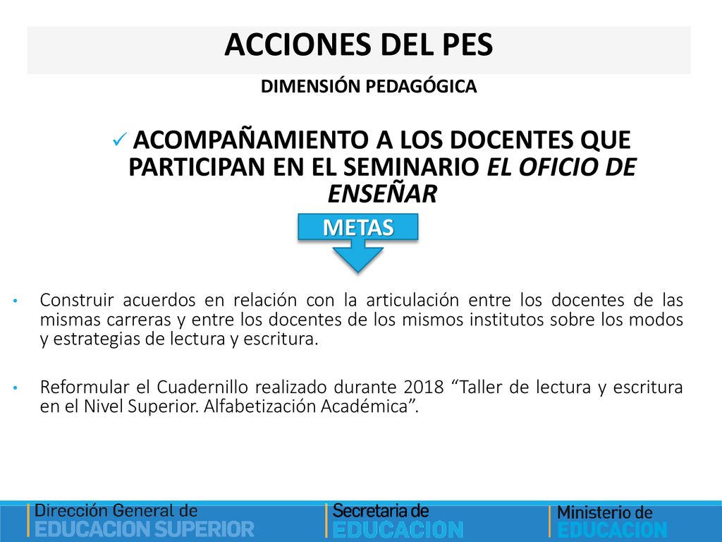 ACCIONES DEL PES DIMENSIÓN PEDAGÓGICA. ACOMPAÑAMIENTO A LOS DOCENTES QUE PARTICIPAN EN EL SEMINARIO EL OFICIO DE ENSEÑAR.