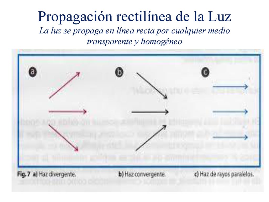 Propagación rectilínea de la Luz La luz se propaga en línea recta por cualquier medio transparente y homogéneo