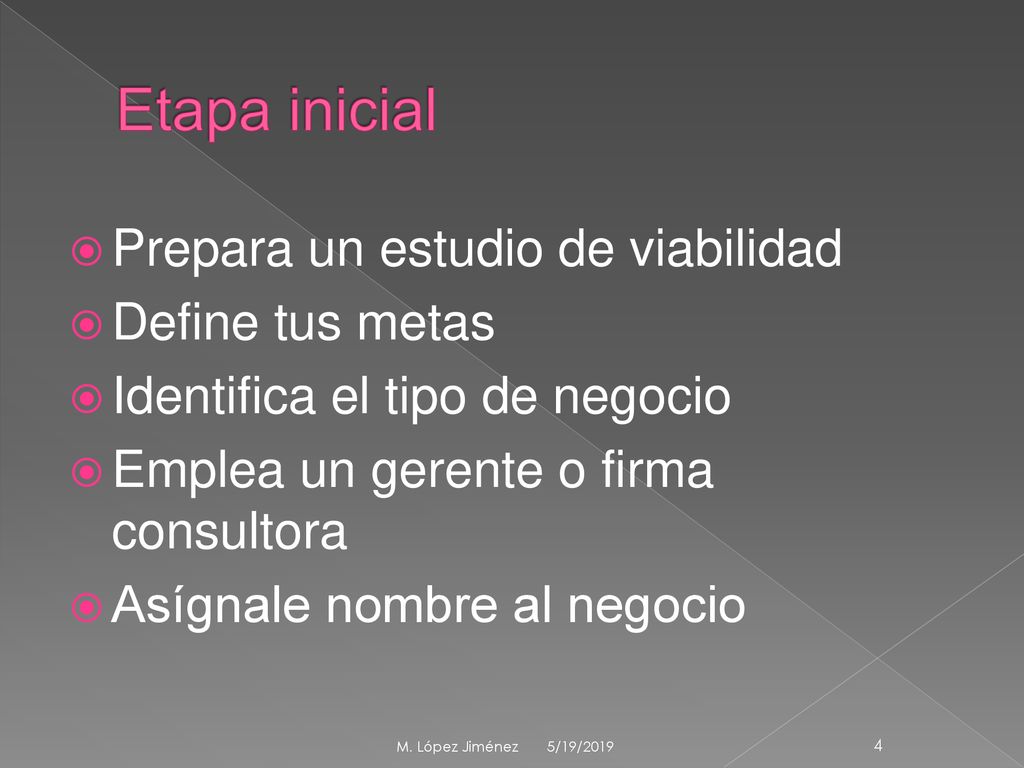 Etapa inicial Prepara un estudio de viabilidad Define tus metas