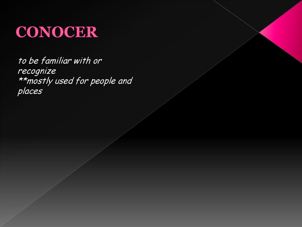 CONOCER to be familiar with or recognize **mostly used for people and places