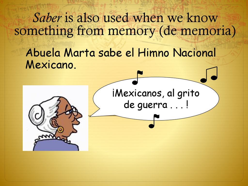 Saber is also used when we know something from memory (de memoria)