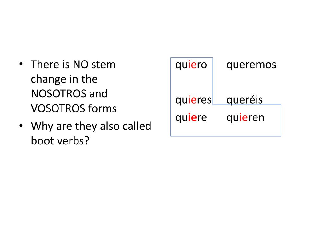 There is NO stem change in the NOSOTROS and VOSOTROS forms