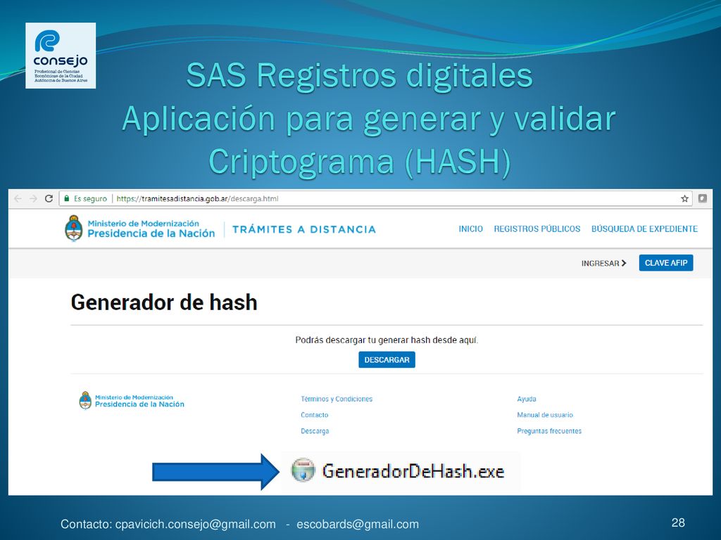 SAS Registros digitales Aplicación para generar y validar Criptograma (HASH)