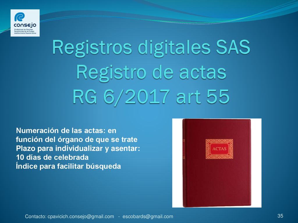 Registros digitales SAS Registro de actas RG 6/2017 art 55