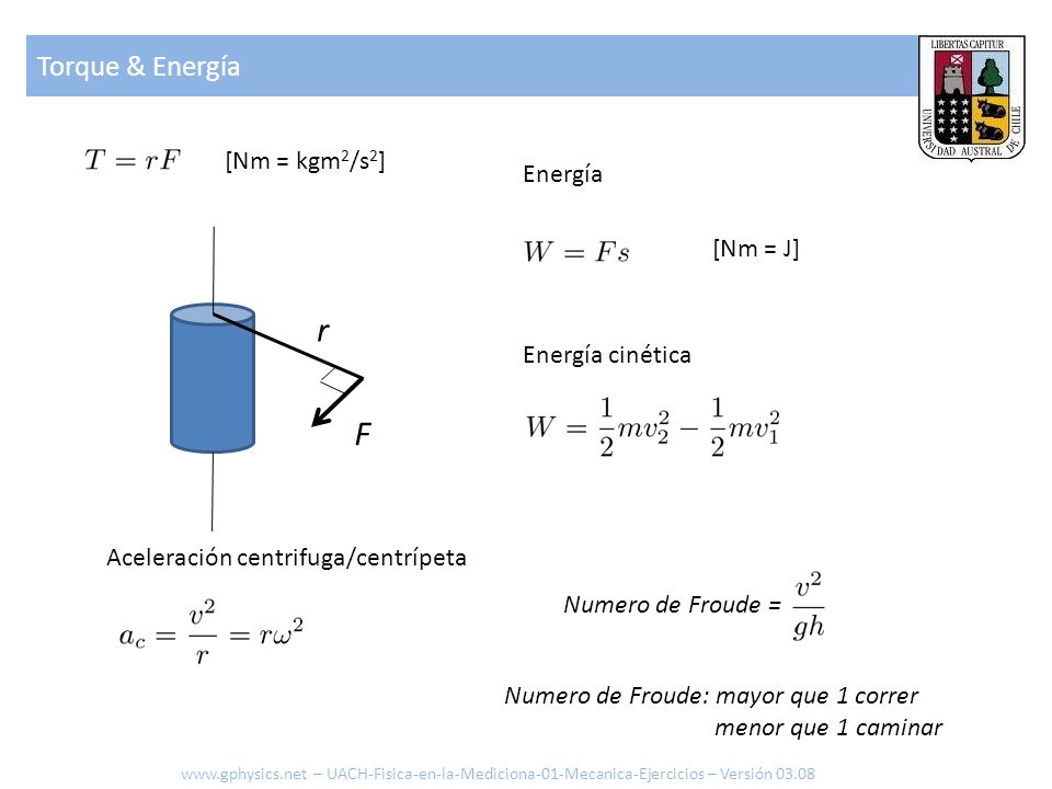 r F Torque & Energía [Nm = kgm2/s2] Energía [Nm = J] Energía cinética