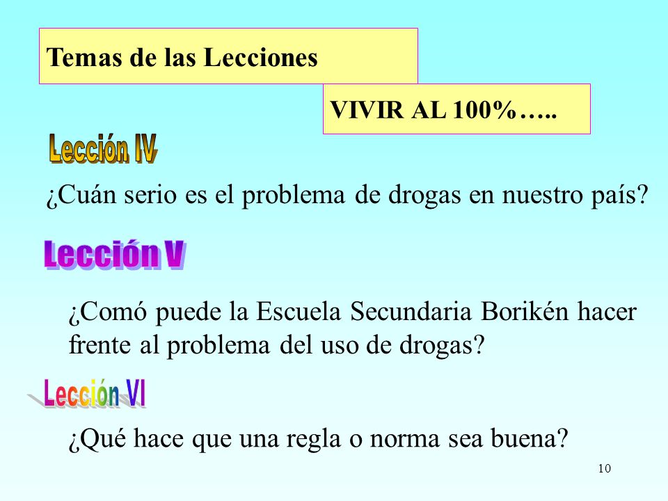 Lección IV Lección V Lección VI Temas de las Lecciones