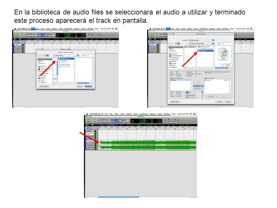 En la biblioteca de audio files se seleccionara el audio a utilizar y terminado