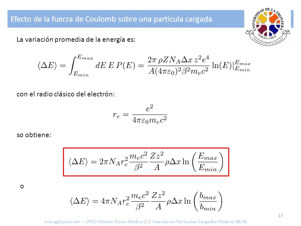 Efecto de la fuerza de Coulomb sobre una partícula cargada