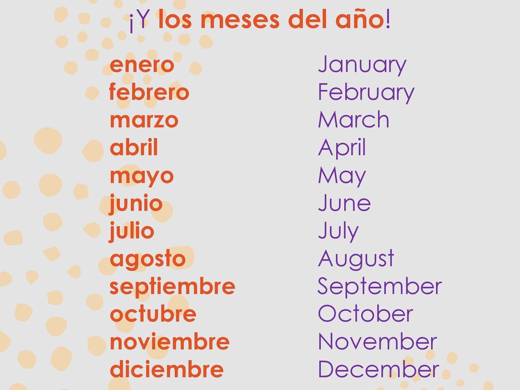 ¡Y los meses del año! enero January febrero February marzo March