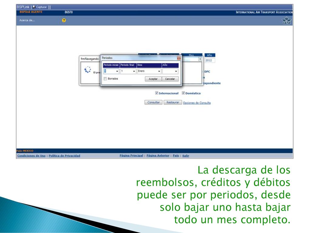 La descarga de los reembolsos, créditos y débitos puede ser por periodos, desde solo bajar uno hasta bajar todo un mes completo.
