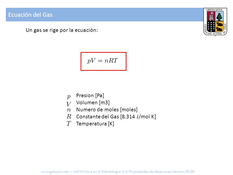 Ecuación del Gas Un gas se rige por la ecuación: Presion [Pa]