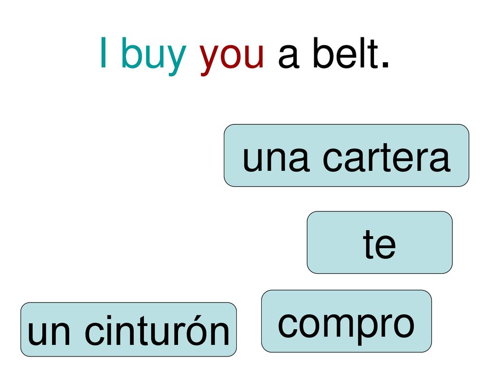 I buy you a belt. una cartera te compro un cinturón