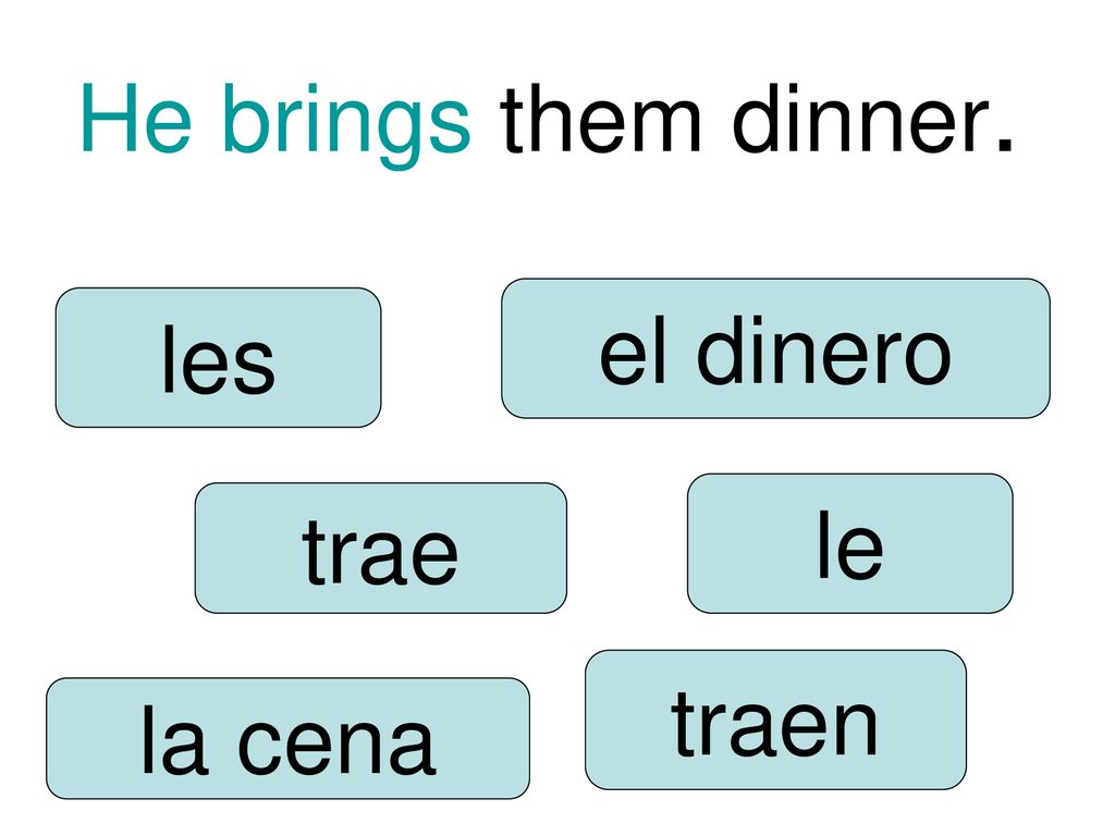 He brings them dinner. el dinero les le trae traen la cena