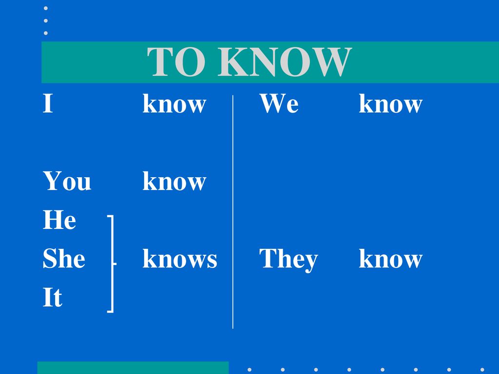 TO KNOW I know You know He She knows It We know They know