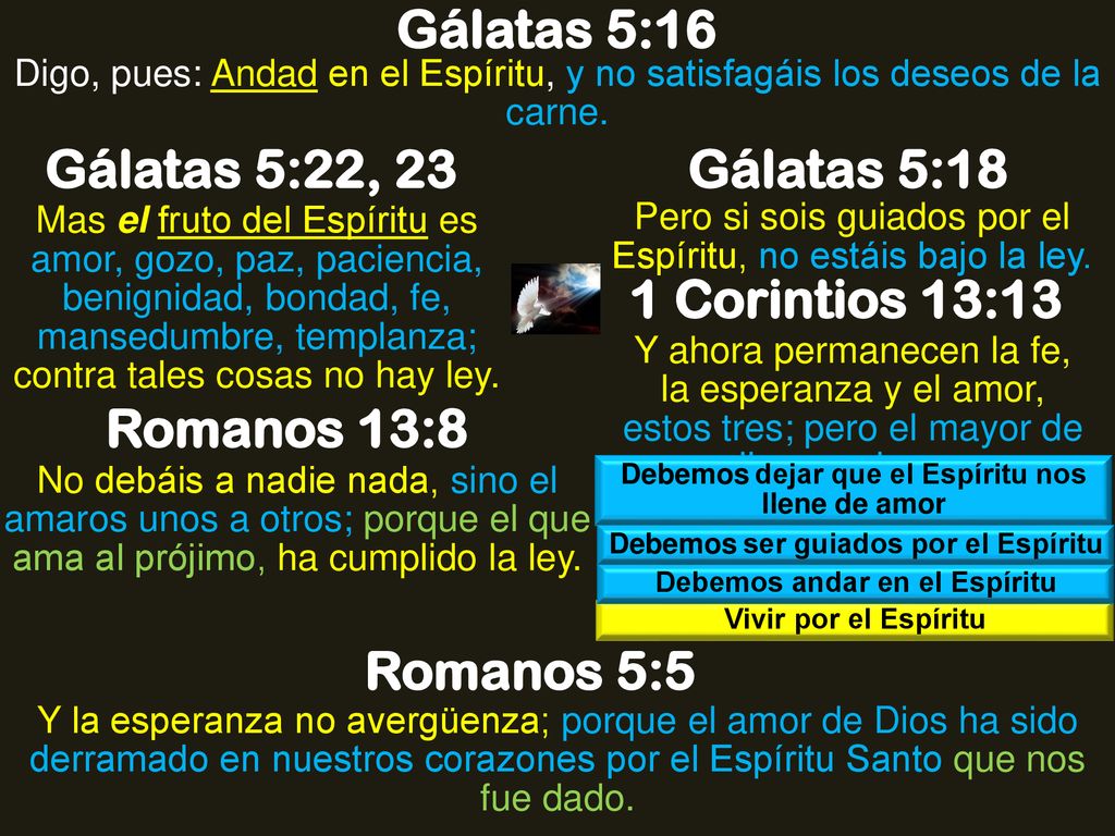 Gálatas 5:16 Gálatas 5:22, 23 Gálatas 5:18 1 Corintios 13:13