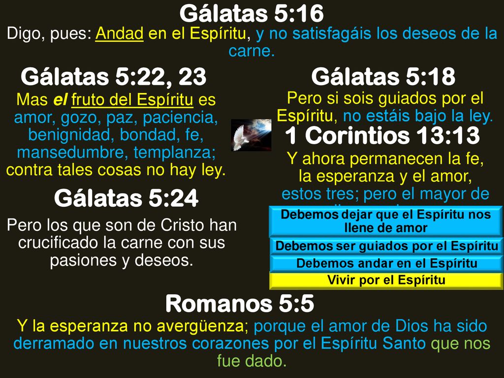 Gálatas 5:16 Gálatas 5:22, 23 Gálatas 5:18 1 Corintios 13:13