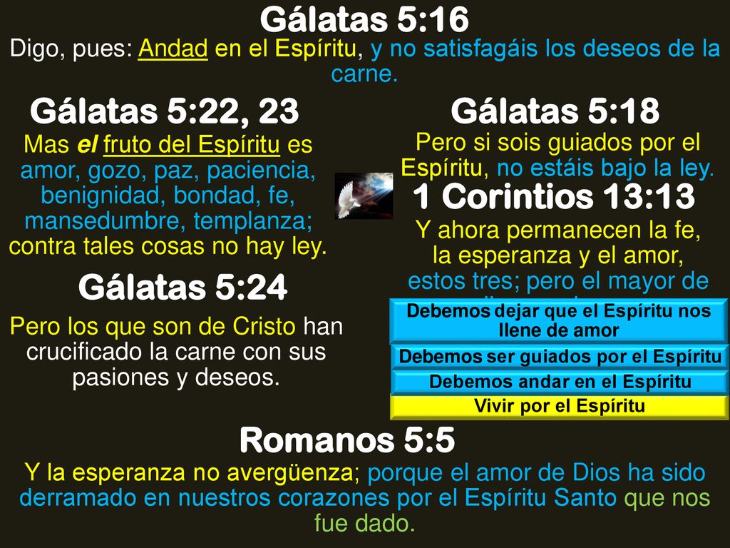 Gálatas 5:16 Gálatas 5:22, 23 Gálatas 5:18 1 Corintios 13:13
