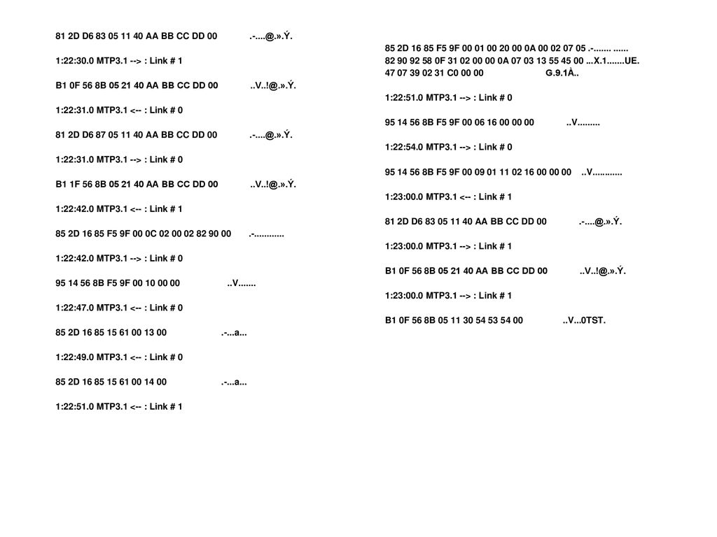 81 2D D AA BB CC DD 00 1:22:30.0 MTP3.1 --> : Link # 1.