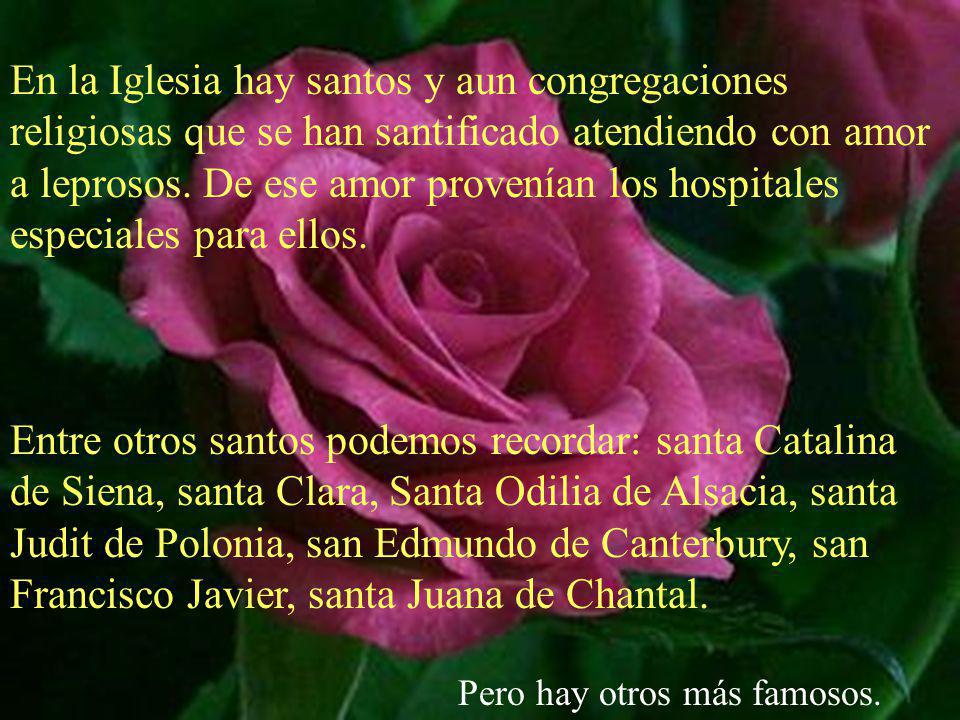 En la Iglesia hay santos y aun congregaciones religiosas que se han santificado atendiendo con amor a leprosos. De ese amor provenían los hospitales especiales para ellos.