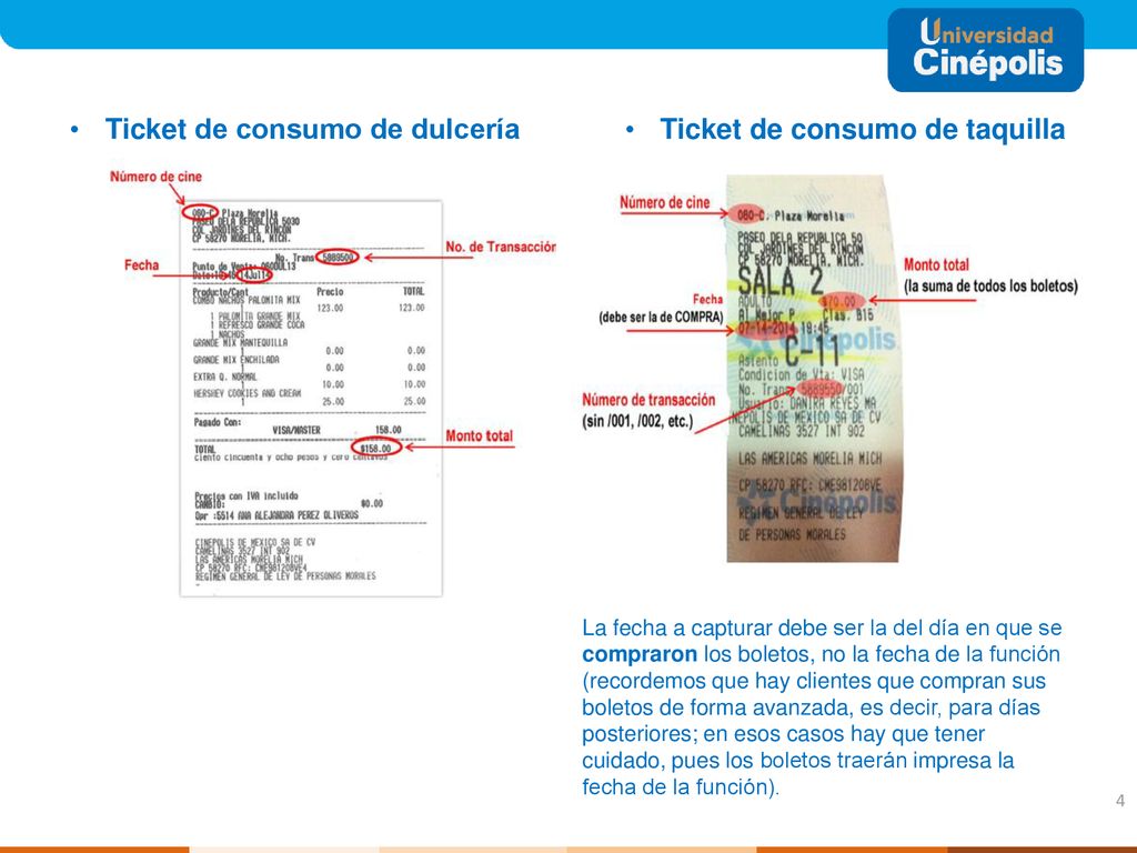 Ticket de consumo de dulcería Ticket de consumo de taquilla