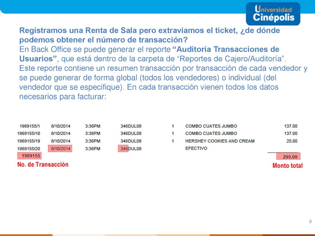 Registramos una Renta de Sala pero extraviamos el ticket, ¿de dónde