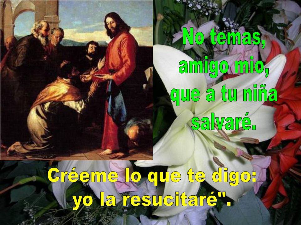 No temas, amigo mio, que a tu niña salvaré. Créeme lo que te digo: yo la resucitaré .