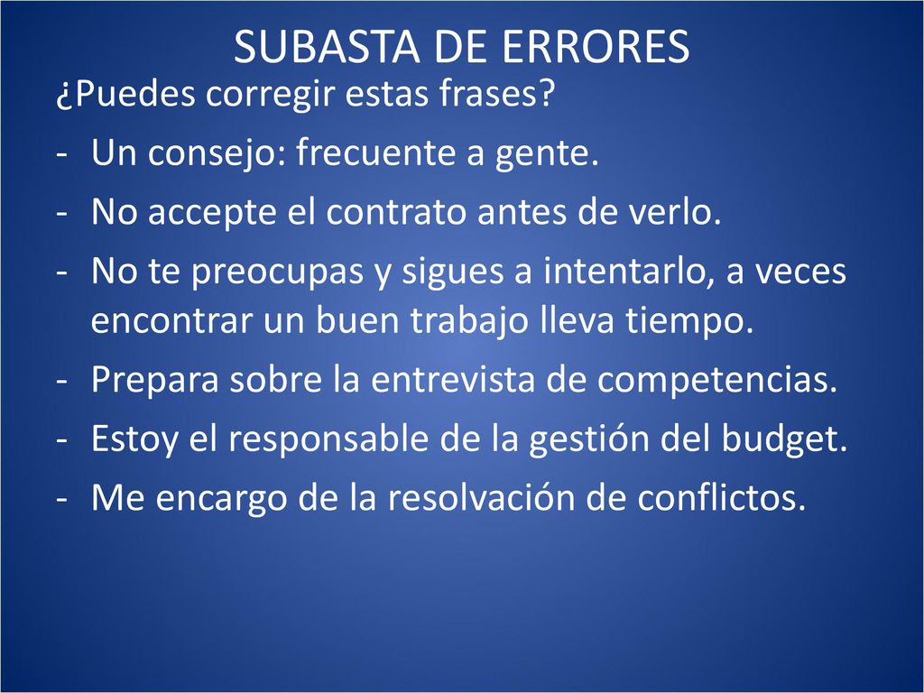 SUBASTA DE ERRORES ¿Puedes corregir estas frases