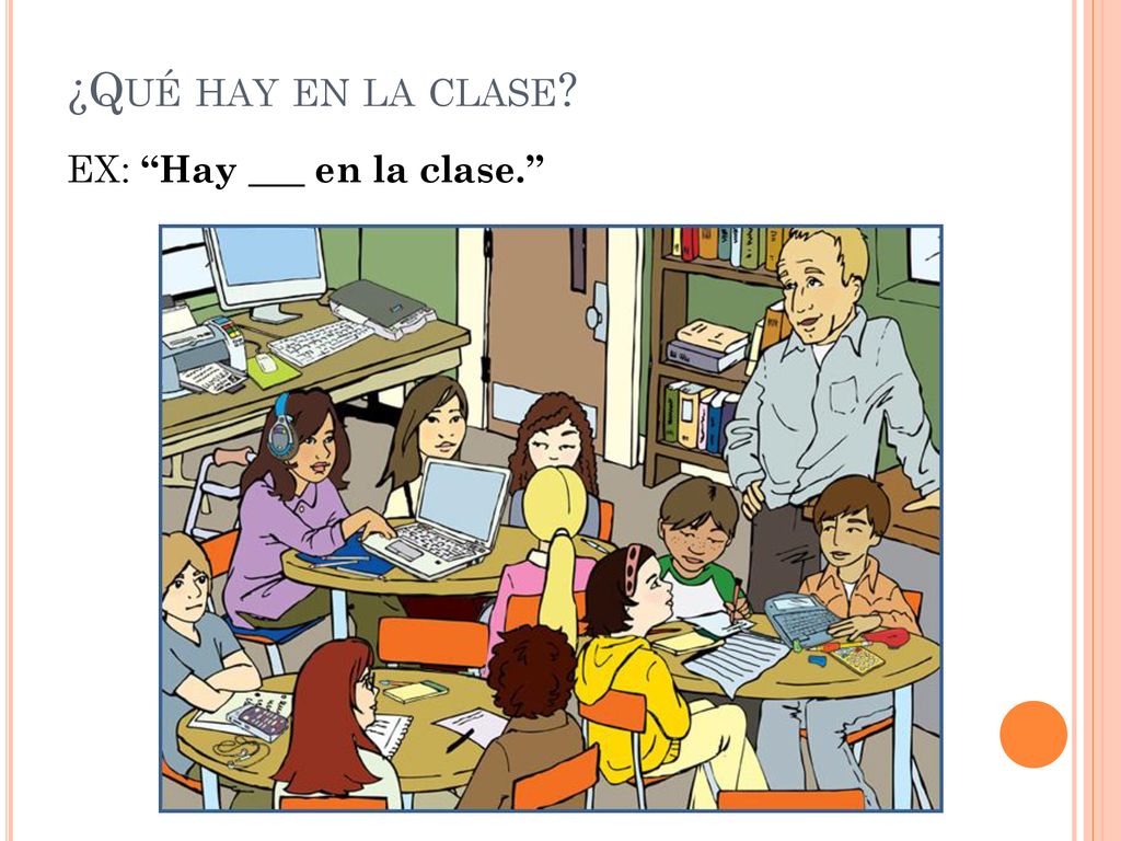¿Qué hay en la clase EX: Hay ___ en la clase.
