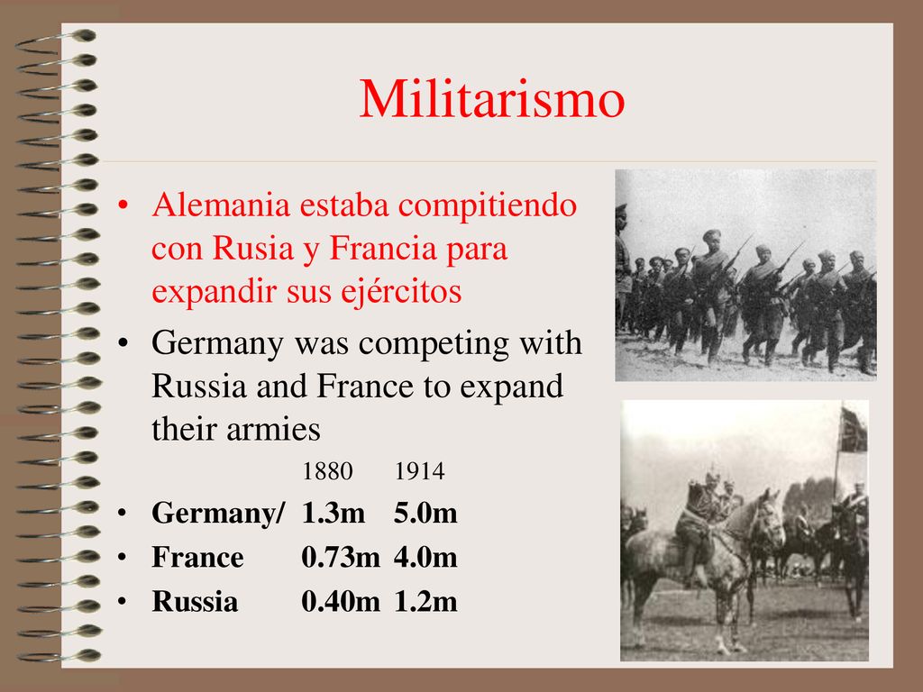 Militarismo Alemania estaba compitiendo con Rusia y Francia para expandir sus ejércitos.