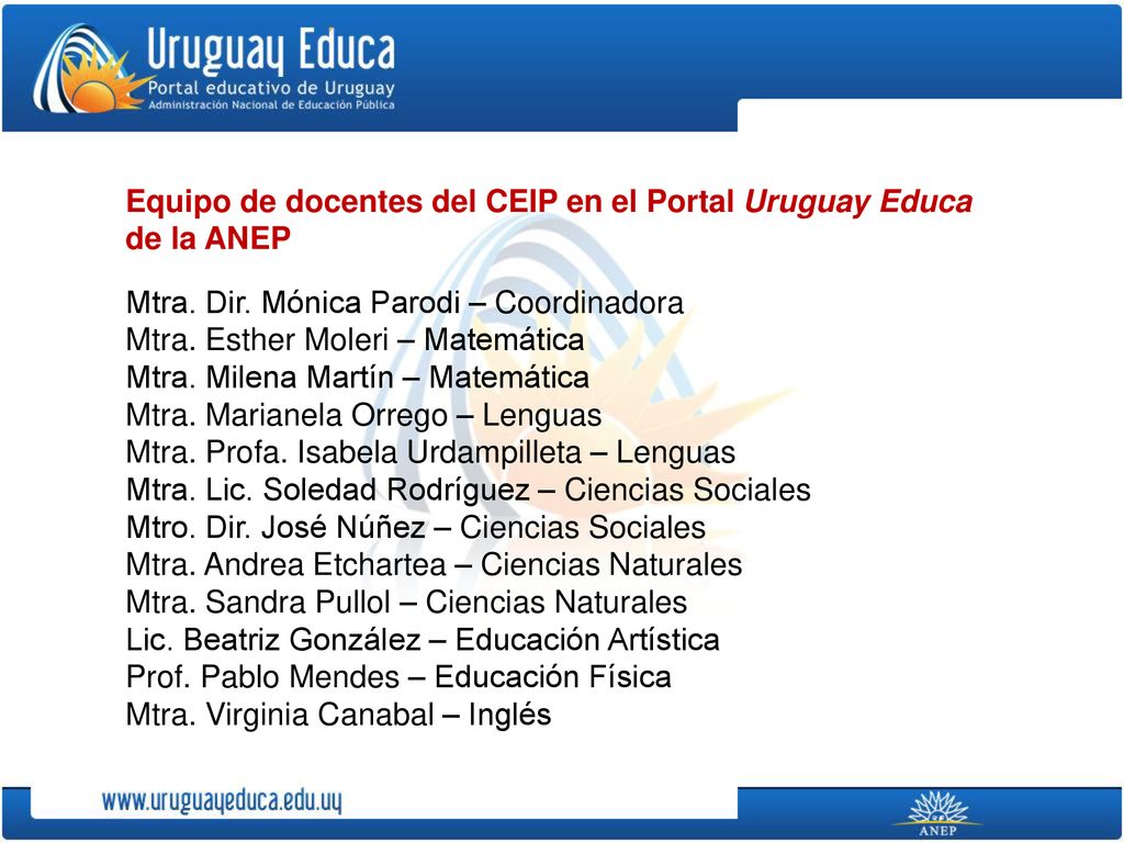 Equipo de docentes del CEIP en el Portal Uruguay Educa
