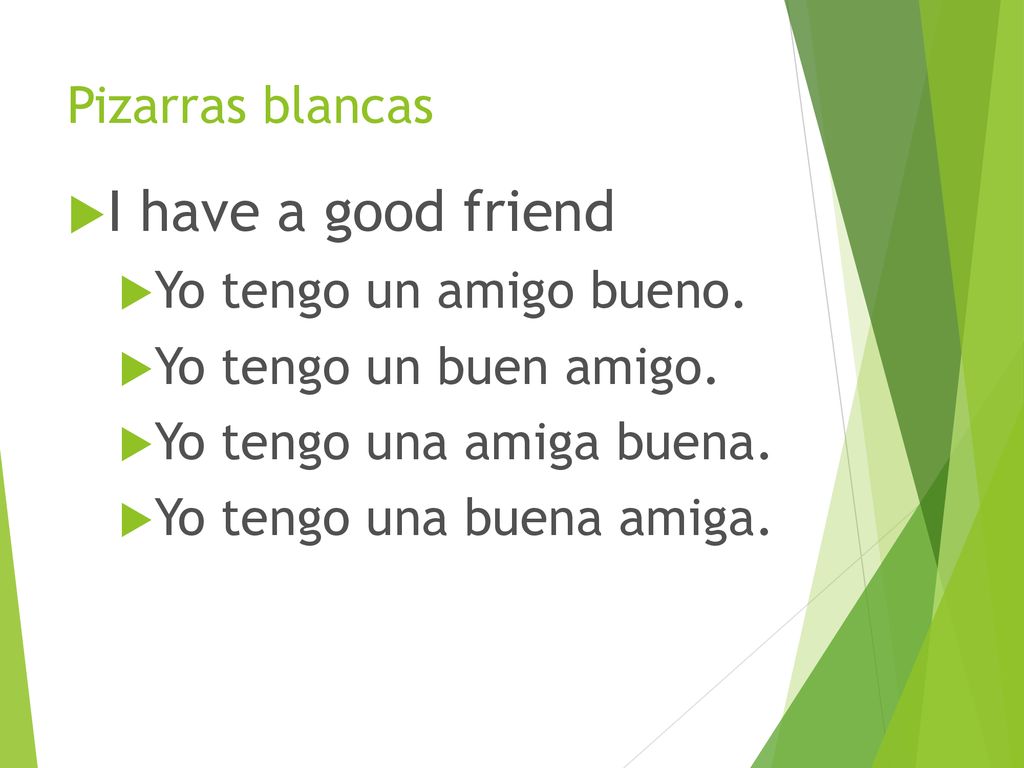 I have a good friend Pizarras blancas Yo tengo un amigo bueno.