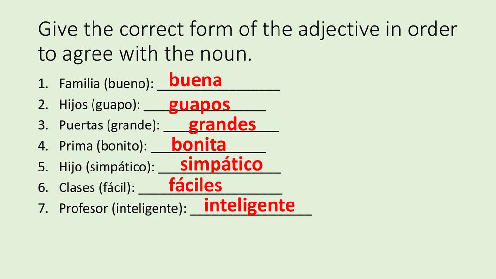 Give the correct form of the adjective in order to agree with the noun.