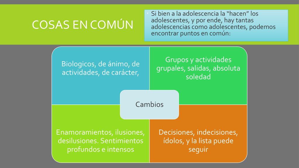 Cosas en común Biologicos, de ánimo, de actividades, de carácter,