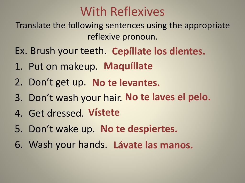 With Reflexives Translate the following sentences using the appropriate reflexive pronoun.