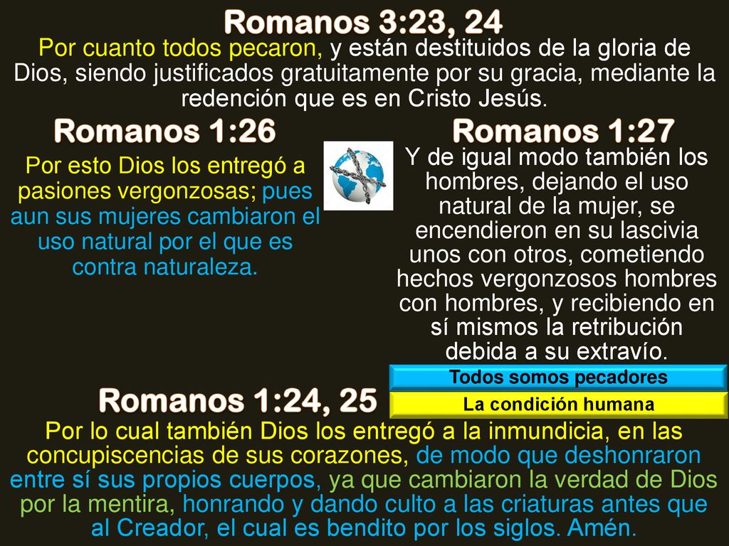Romanos 3:23, 24 Romanos 1:26 Romanos 1:27 Romanos 1:24, 25