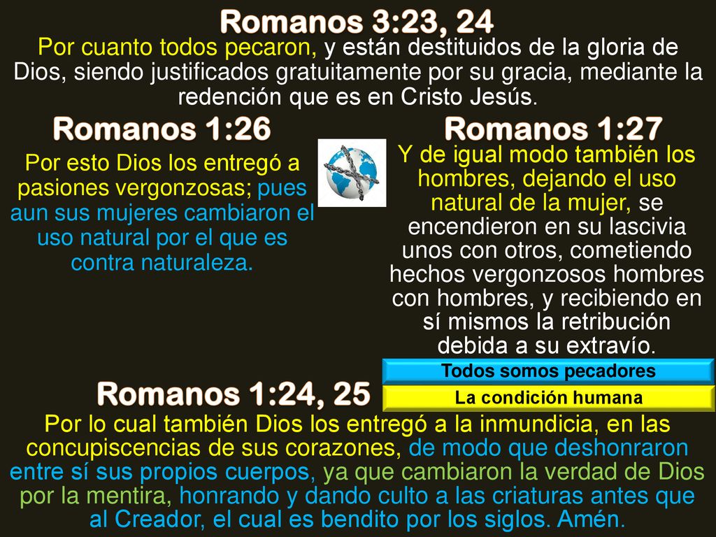 Romanos 3:23, 24 Romanos 1:26 Romanos 1:27 Romanos 1:24, 25