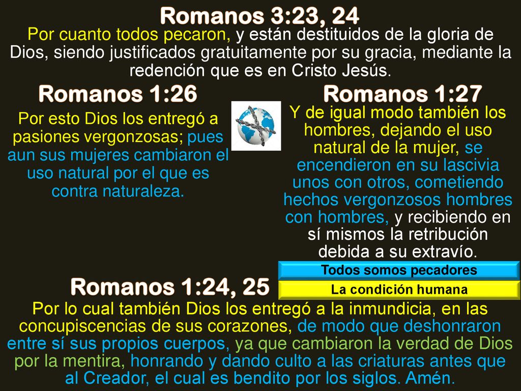 Romanos 3:23, 24 Romanos 1:26 Romanos 1:27 Romanos 1:24, 25
