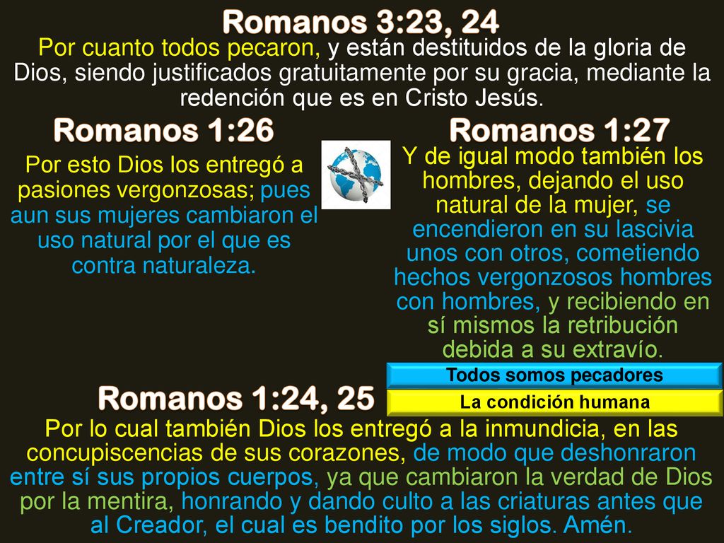 Romanos 3:23, 24 Romanos 1:26 Romanos 1:27 Romanos 1:24, 25