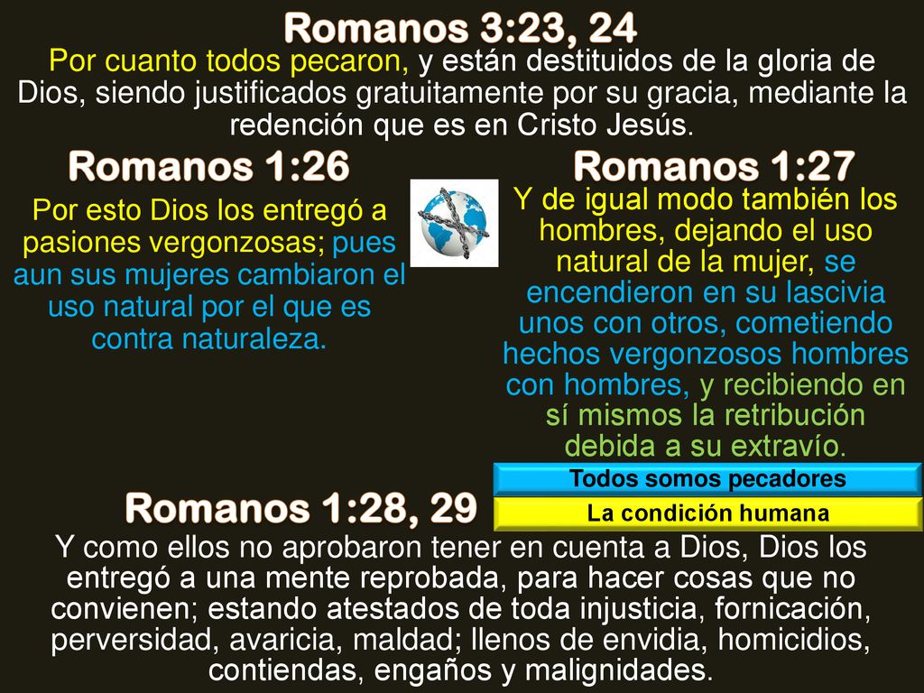 Romanos 3:23, 24 Romanos 1:26 Romanos 1:27 Romanos 1:28, 29