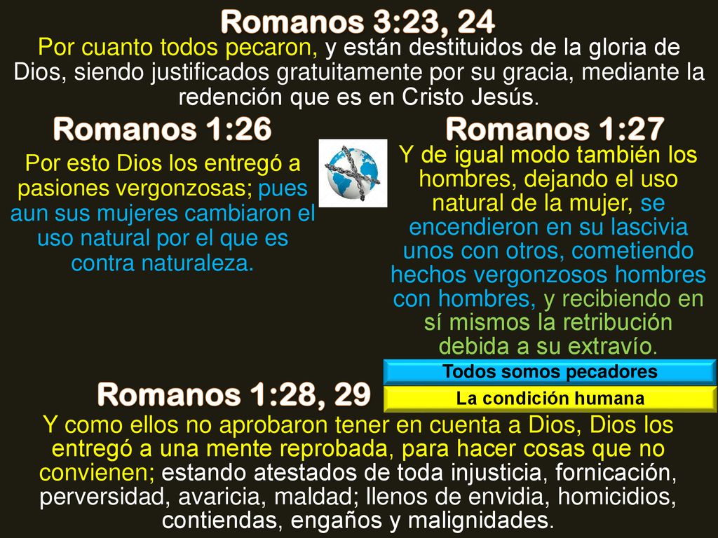 Romanos 3:23, 24 Romanos 1:26 Romanos 1:27 Romanos 1:28, 29