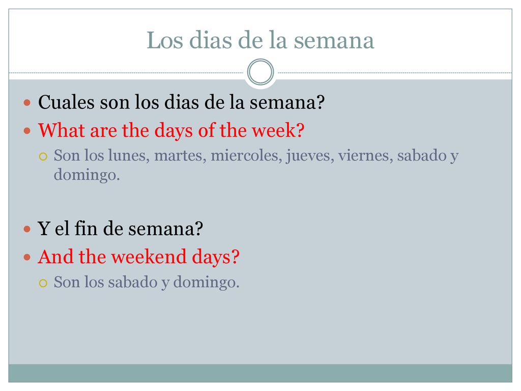 Los dias de la semana Cuales son los dias de la semana