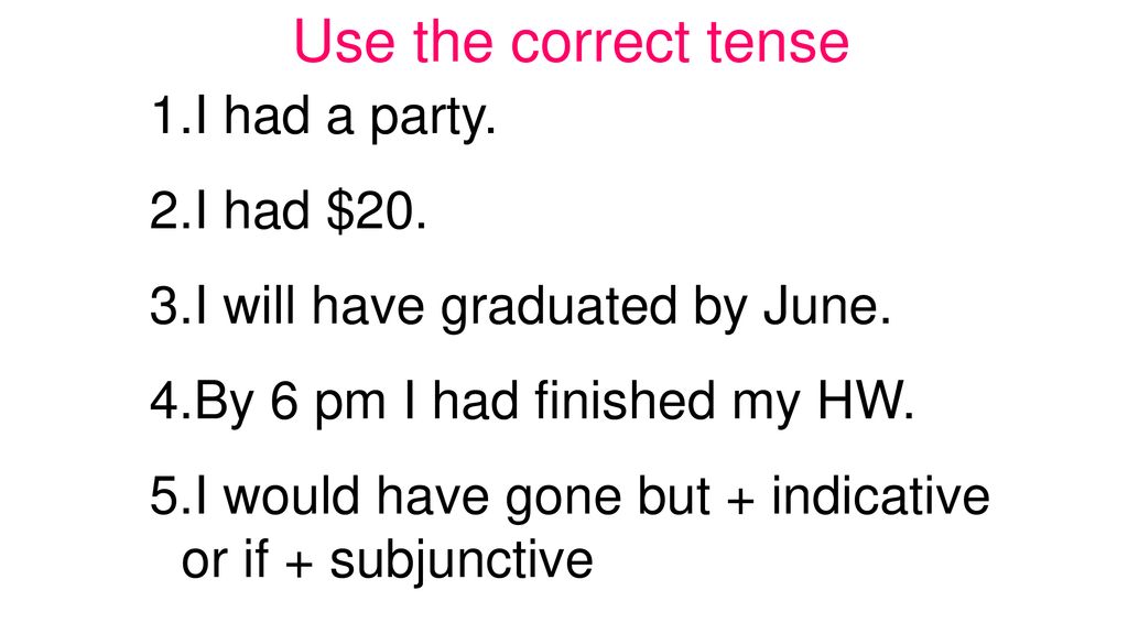 Use the correct tense I had a party. I had $20.
