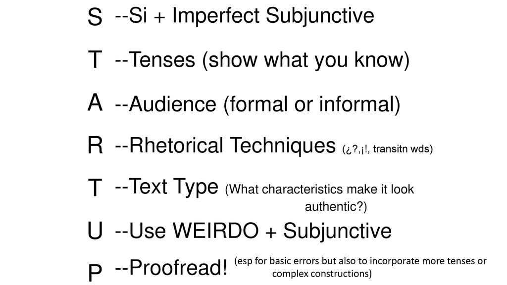 S T A R U P --Si + Imperfect Subjunctive --Tenses (show what you know)