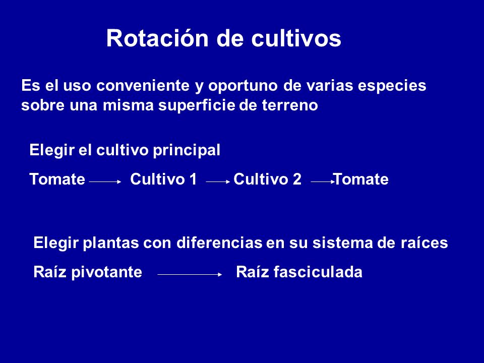 Rotación de cultivos Es el uso conveniente y oportuno de varias especies sobre una misma superficie de terreno.