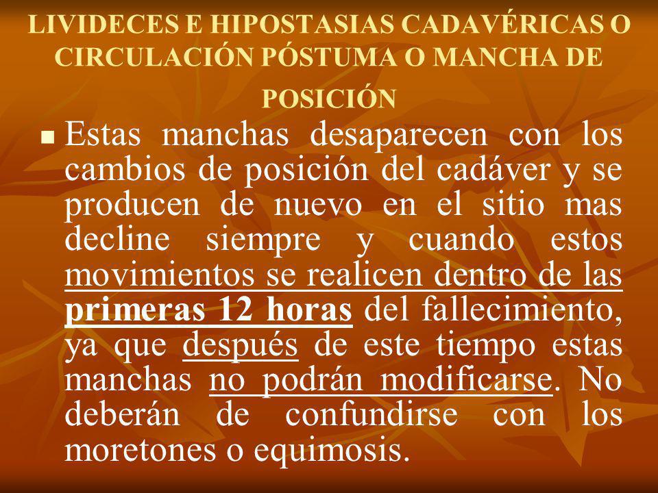 LIVIDECES E HIPOSTASIAS CADAVÉRICAS O CIRCULACIÓN PÓSTUMA O MANCHA DE POSICIÓN